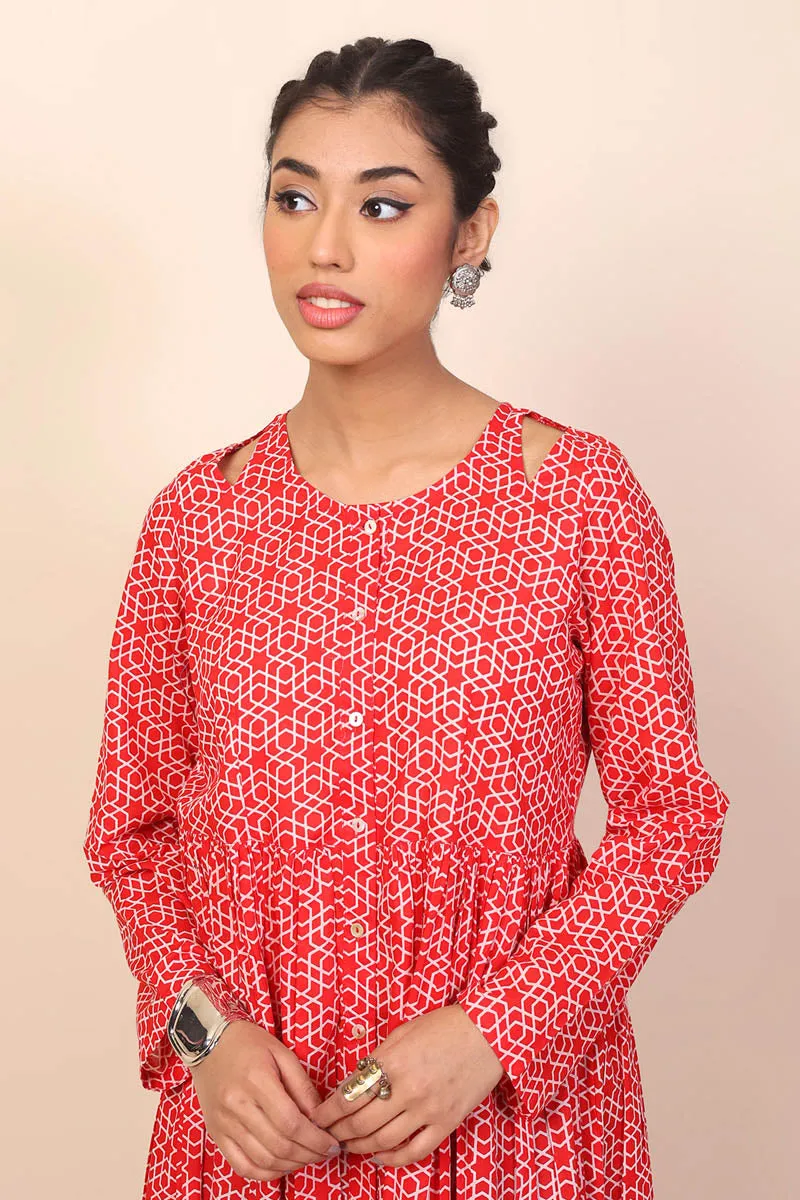 Geometric Front Open Dress