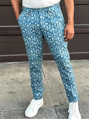 Glitchet - Sky Blue Slim Fit Handwoven Ikat Pants