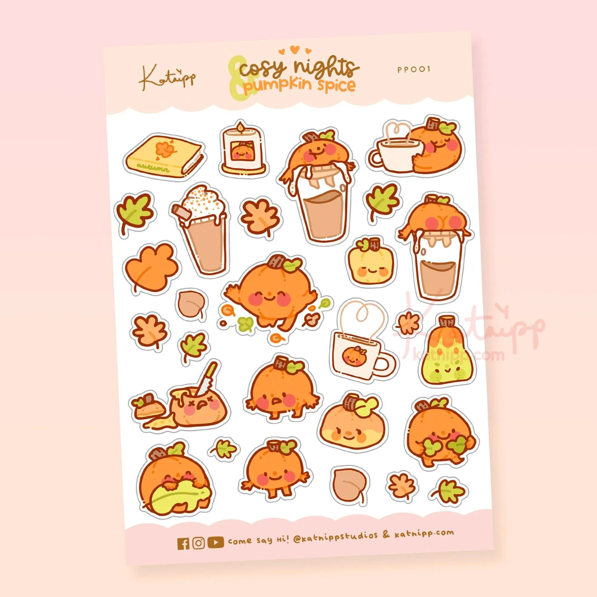 Gourdo Cosy Nights & Pumpkin Spice Sticker Sheet | Kawaii Autumn Planner Stickers | Cute Fall Scrapbooking Deco | PP 001
