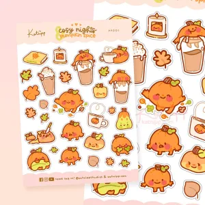 Gourdo Cosy Nights & Pumpkin Spice Sticker Sheet | Kawaii Autumn Planner Stickers | Cute Fall Scrapbooking Deco | PP 001