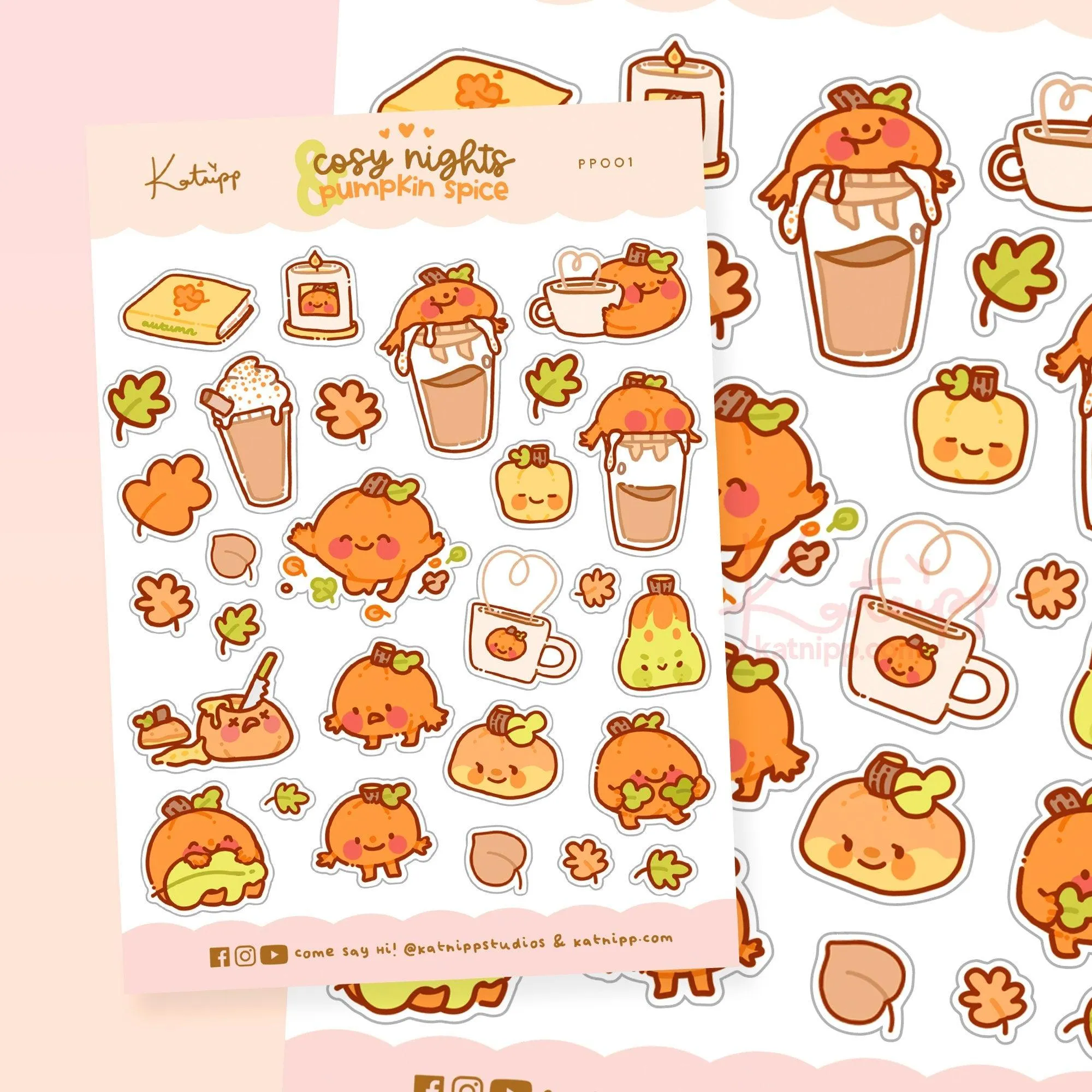 Gourdo Cosy Nights & Pumpkin Spice Sticker Sheet | Kawaii Autumn Planner Stickers | Cute Fall Scrapbooking Deco | PP 001