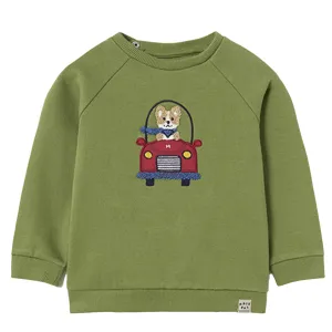 Green Crewneck Pullover with Car Print