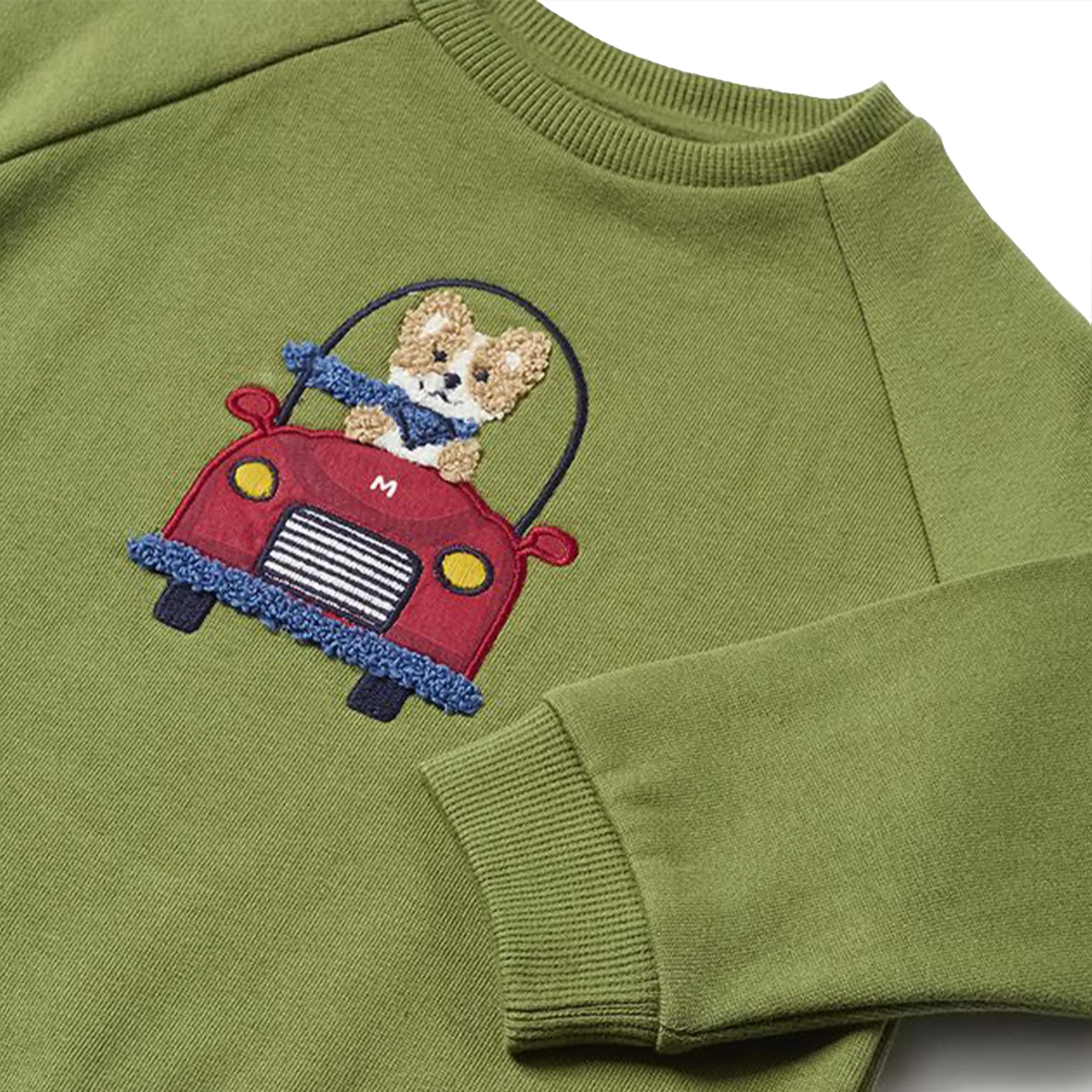 Green Crewneck Pullover with Car Print