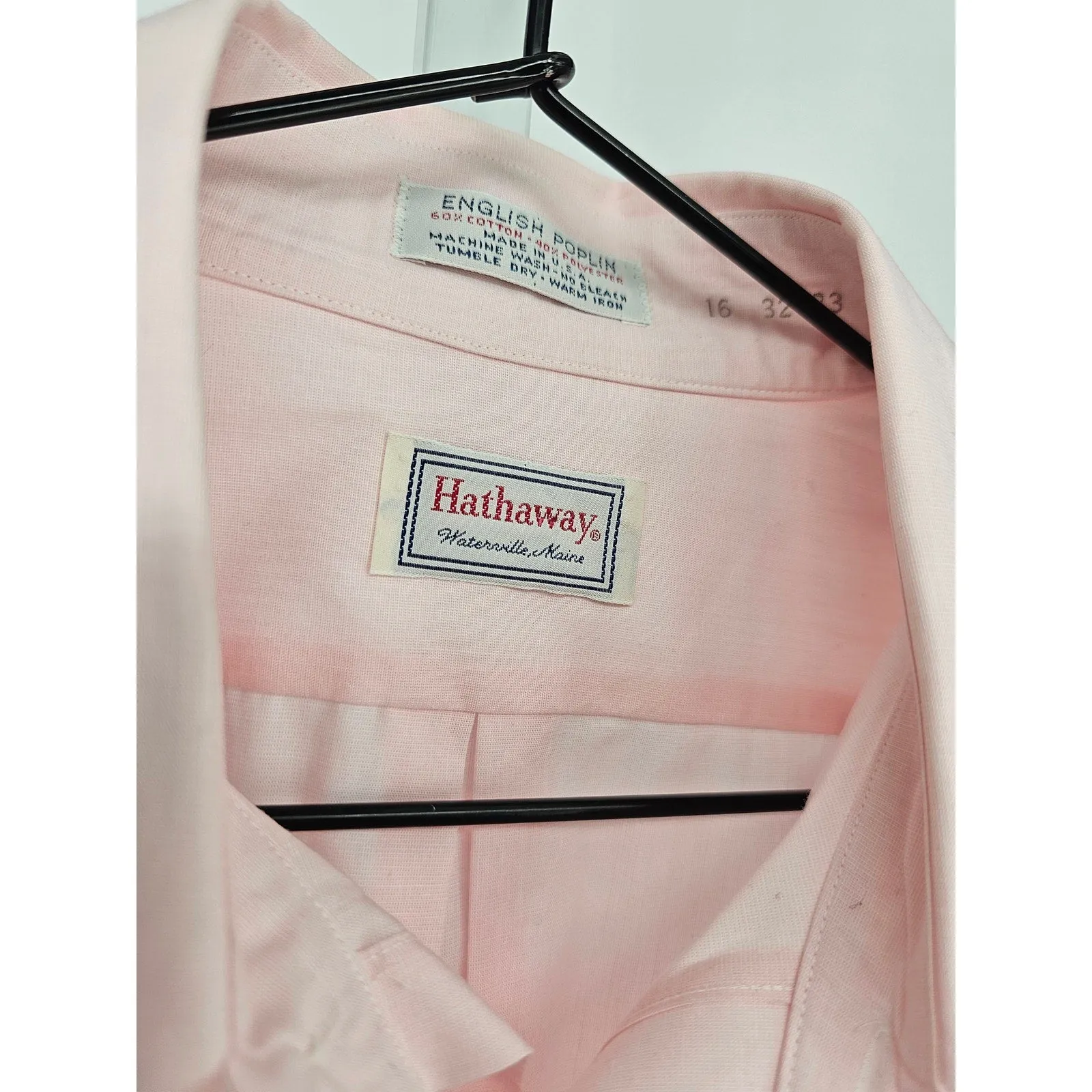 Hathaway Sz 16-32/33 English Poplin Long Sleeve Button Up Dress Shirt Light Pink