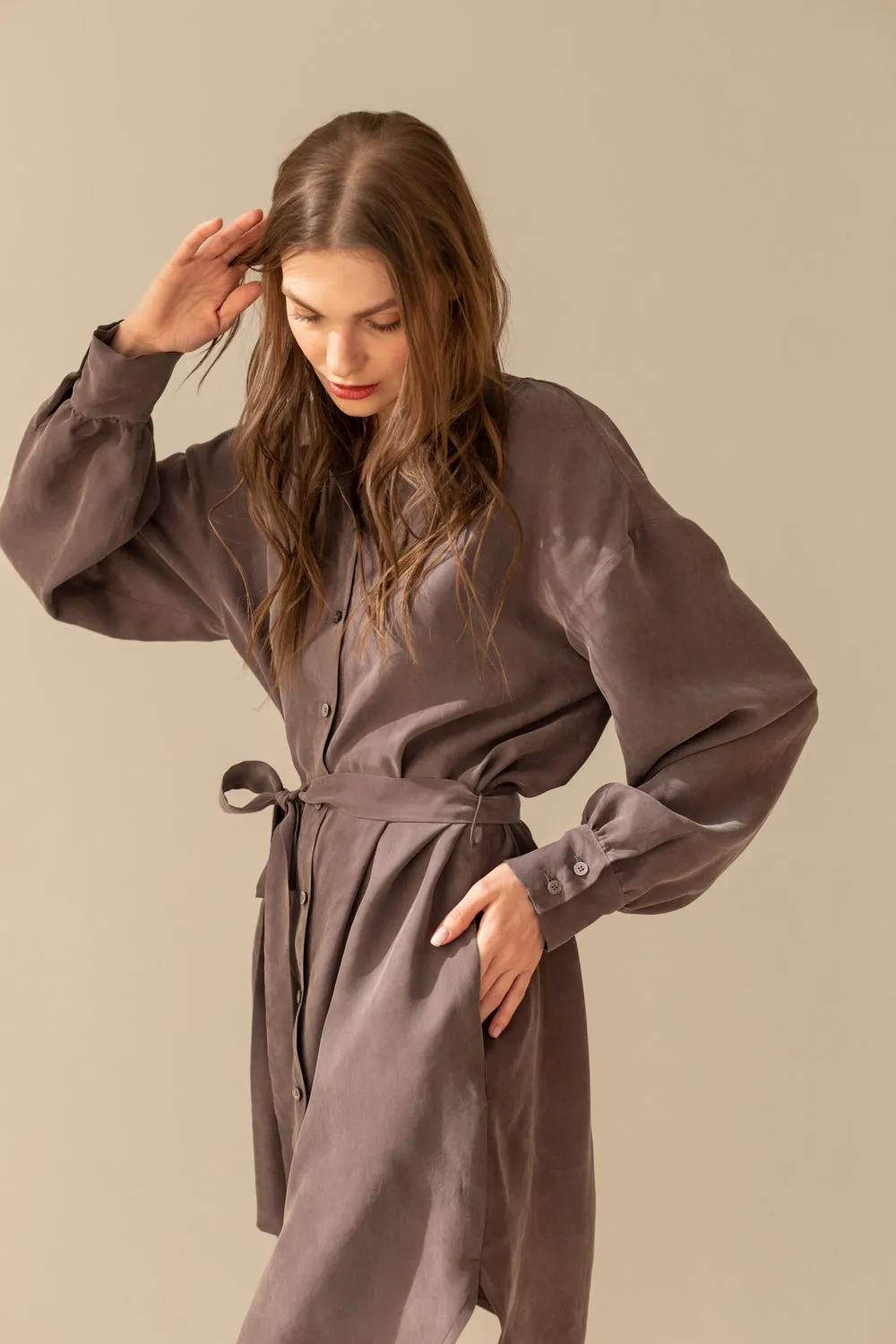 Joy Grey Pearl Shirt Dress