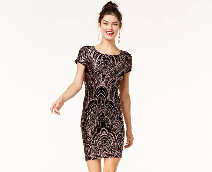 Jump Juniors' Glitter-Printed T-Shirt Dress Black Size X-Small