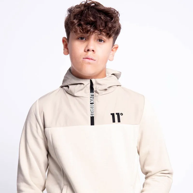 Junior Mixed Fabric Quarter Zip Hoodie - Stone