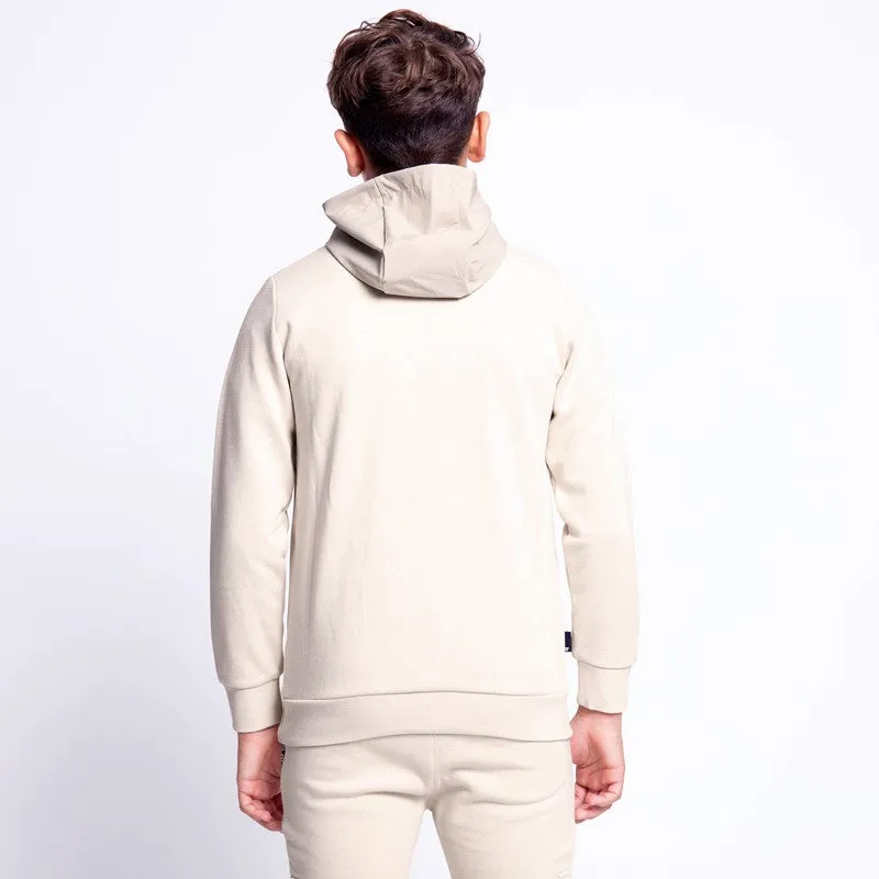 Junior Mixed Fabric Quarter Zip Hoodie - Stone