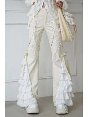 Lace-Up Tiered Bowknots Flared Pants【s0000008155】