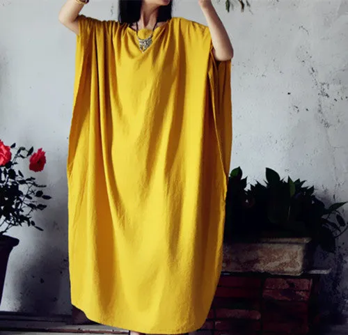 linen kaftan in yellow,extravagant long dress in red,caftan plus size clothing in black,3 colors holiday trip,women linen maxi dress,bust no limit