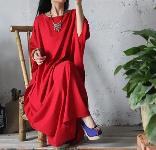 linen kaftan in yellow,extravagant long dress in red,caftan plus size clothing in black,3 colors holiday trip,women linen maxi dress,bust no limit