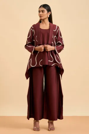 Maroon Harmony Top, Pant & Jacket Co-Ord Set
