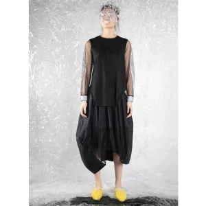 Mesh-sleeved Top with Padded Cape