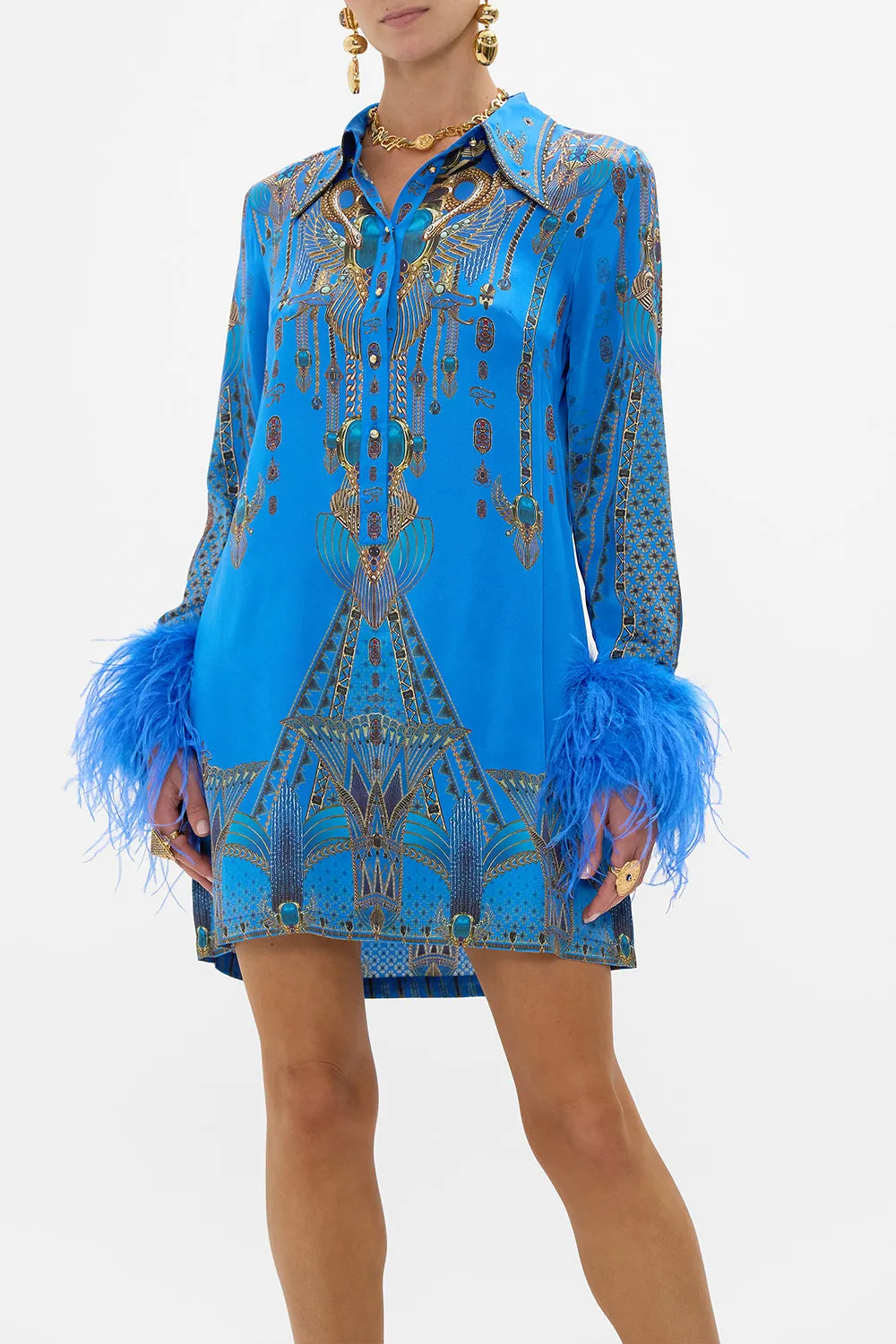 MINI SHIRT DRESS WITH FEATHER CUFF ARCHIVAL REVIVAL
