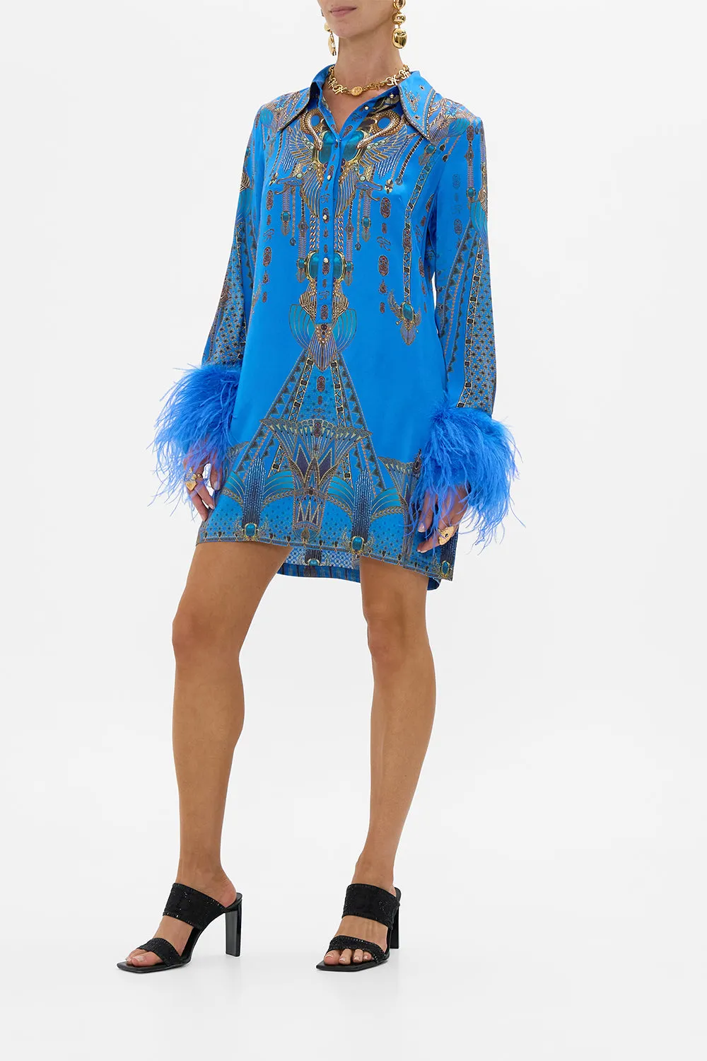 MINI SHIRT DRESS WITH FEATHER CUFF ARCHIVAL REVIVAL