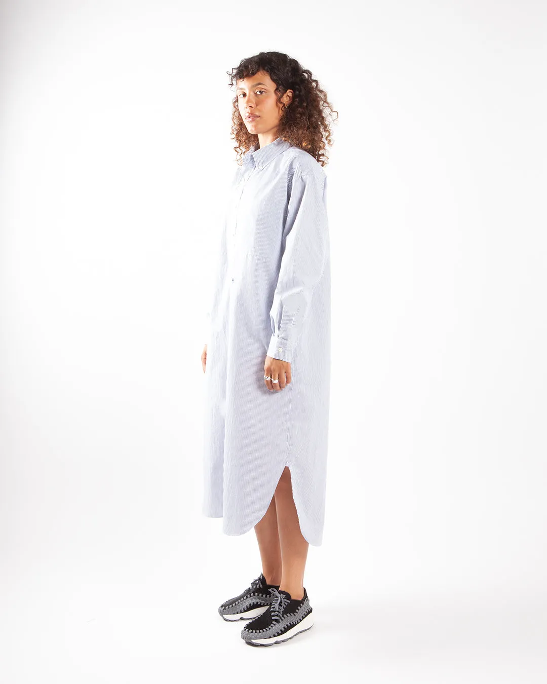 nanamica Stripe Button Down Wind Shirt Dress Navy