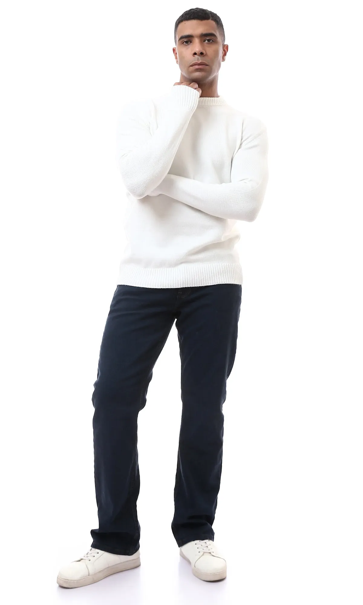 O170219 Solid Slip On Off-White Basic Pullover
