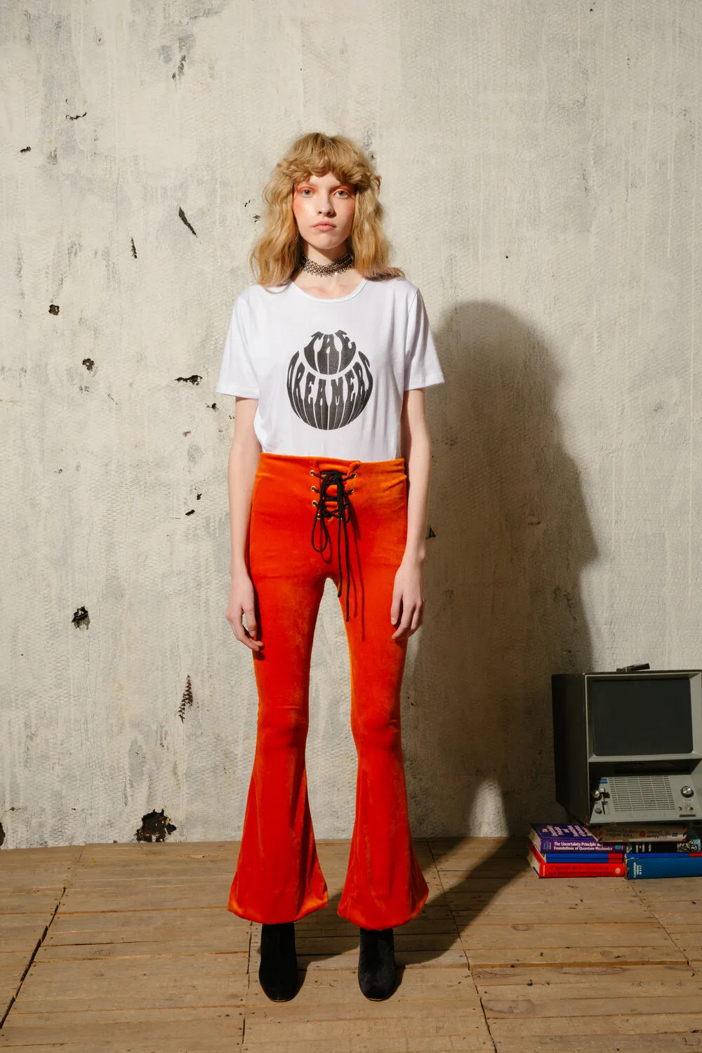 Orange velvet pants