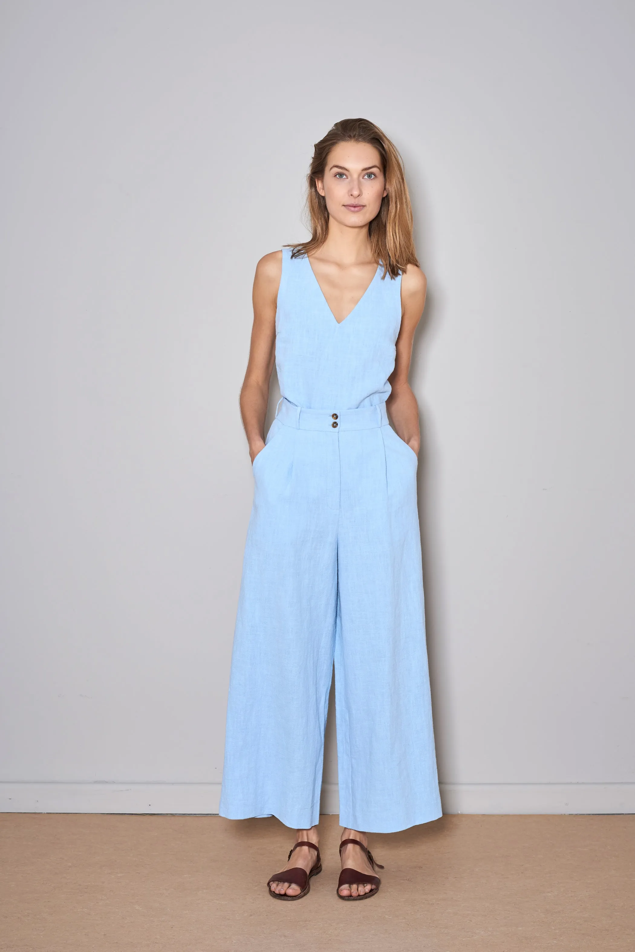 PAN LINEN PANTS baby blue