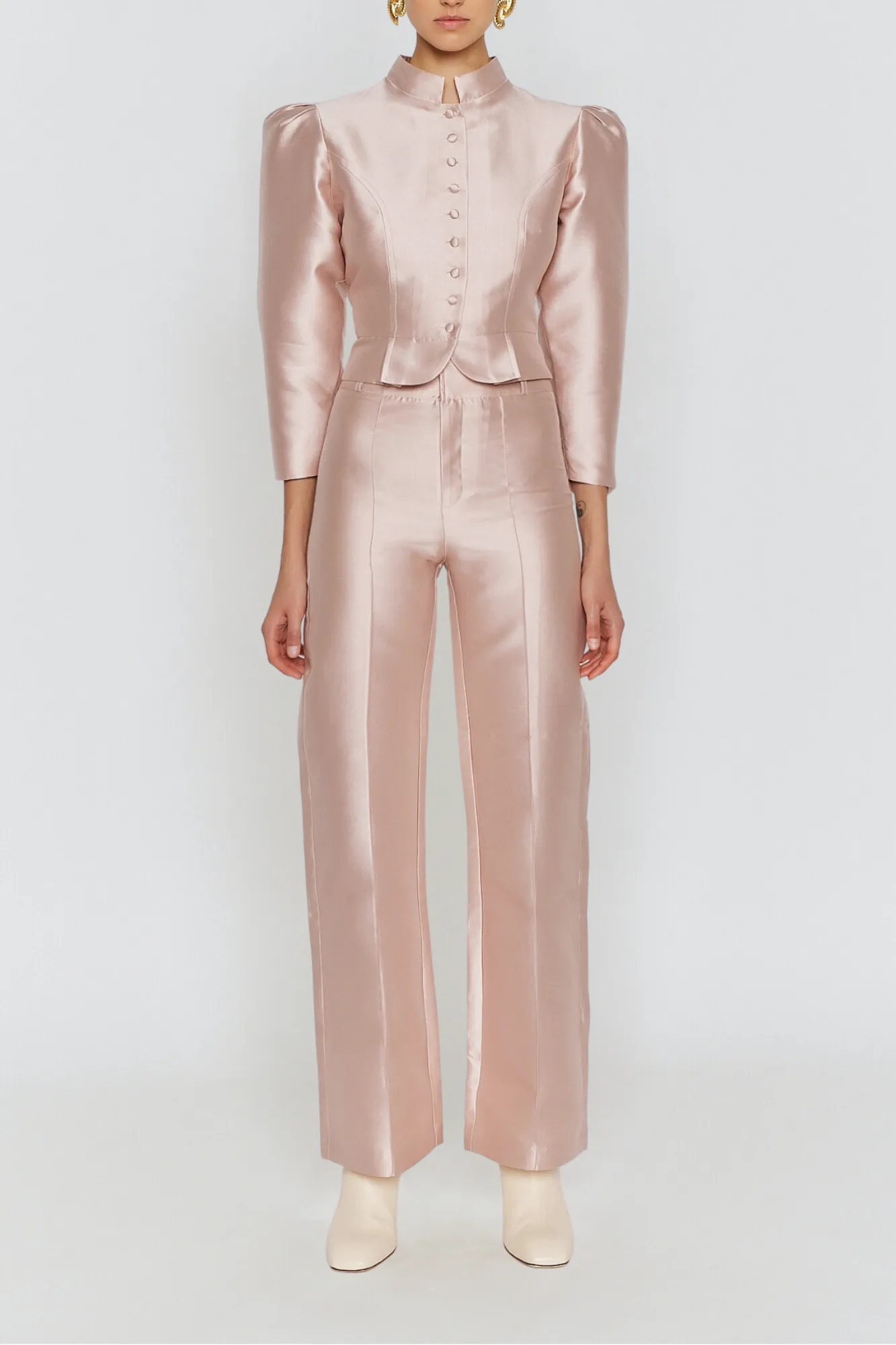 PINK NUDE Satin Flared Pants