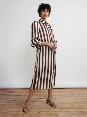 Raquel Chocolate Striped Satin Shirt Dress
