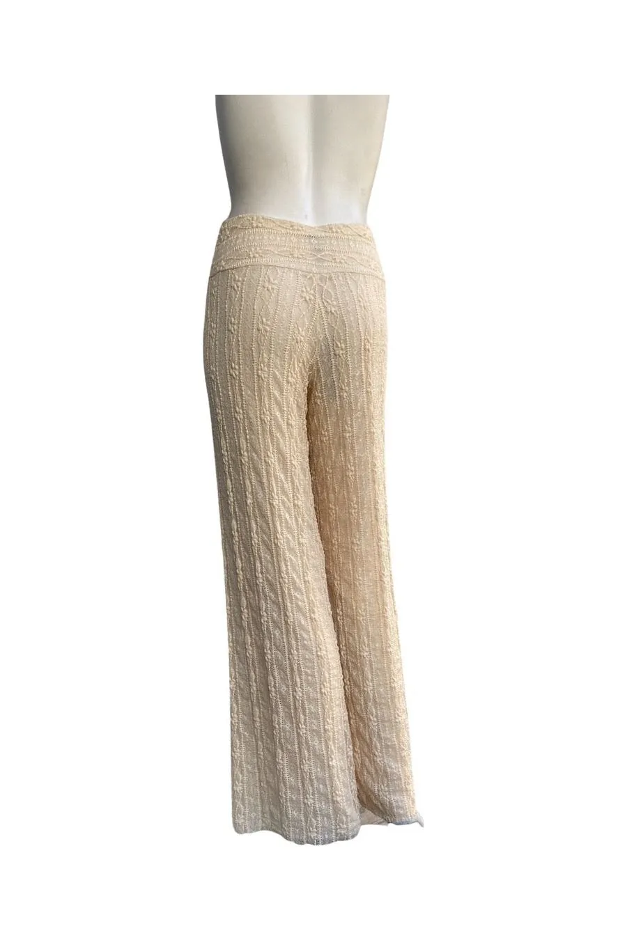 SARAH Textured Lace Lined Flared Pants Vanilla