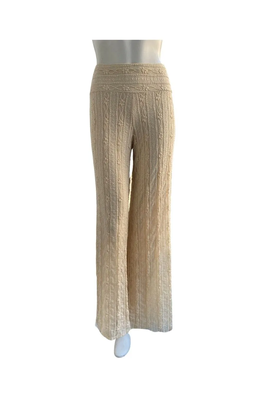SARAH Textured Lace Lined Flared Pants Vanilla