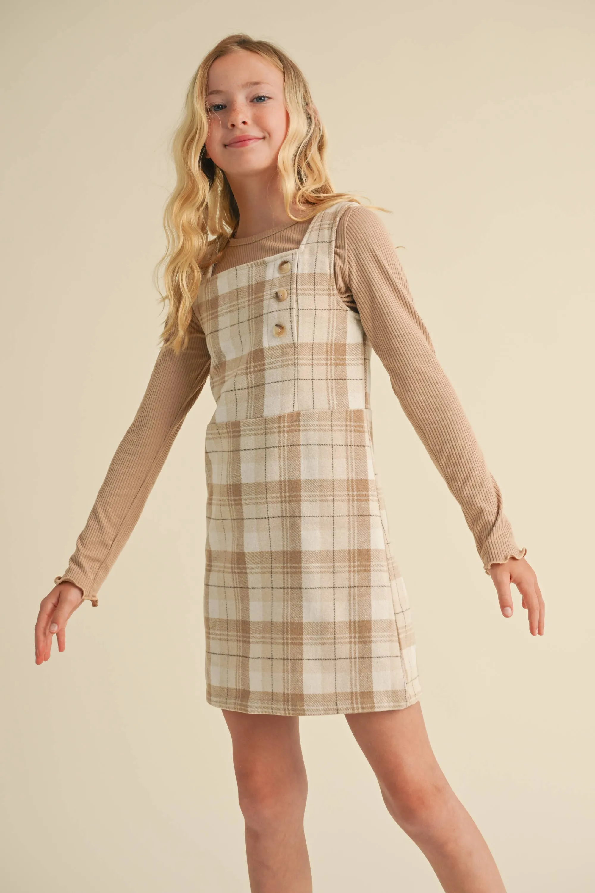 Sheath Dress- Beige Plaid