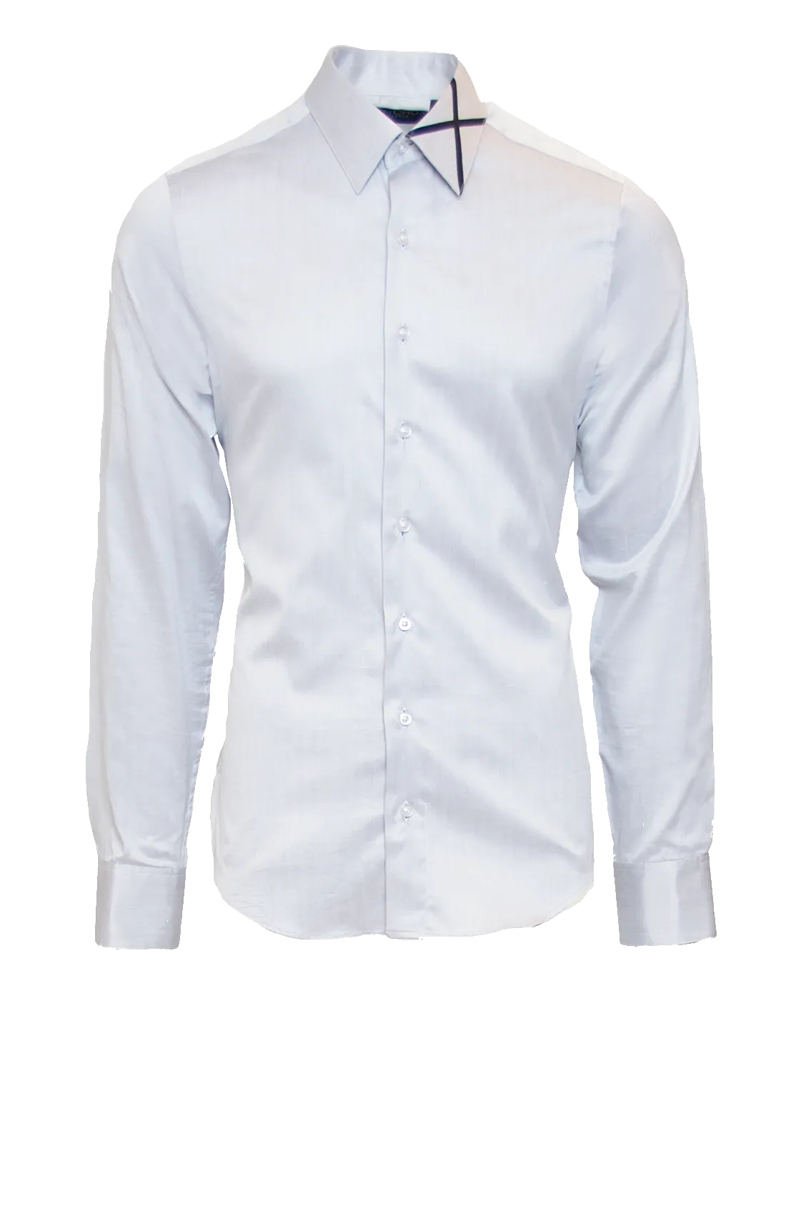 SILVER SHEEN FITTED COTTON DRESS SHIRT W/ NAVY SATIN X ICON