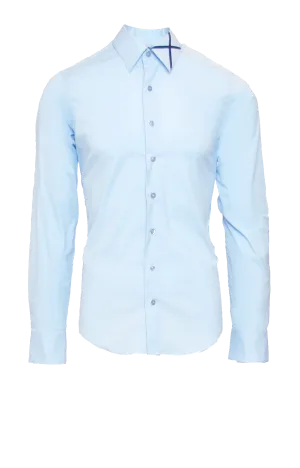 SKY BLUE FITTED COTTON DRESS SHIRT W/ NAVY SATIN X ICON