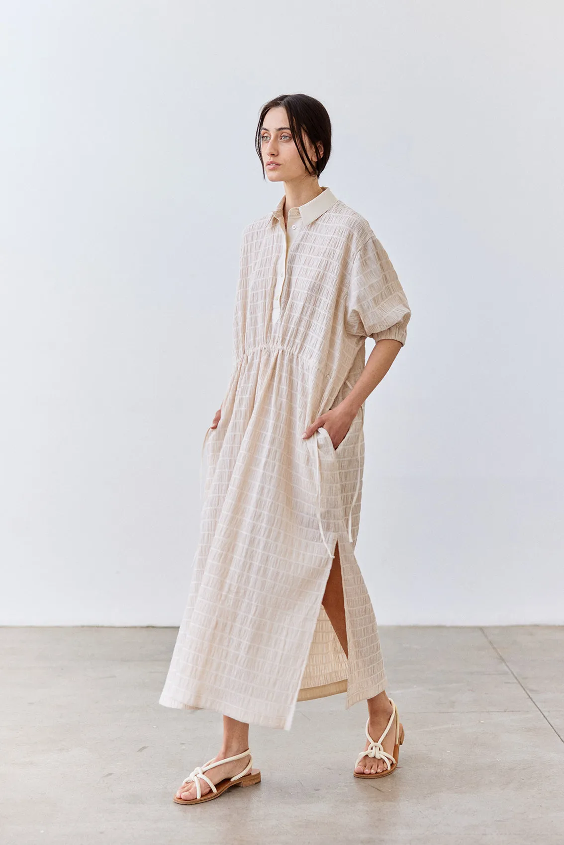 Smocked Cotton Shirt Dress - Crudo