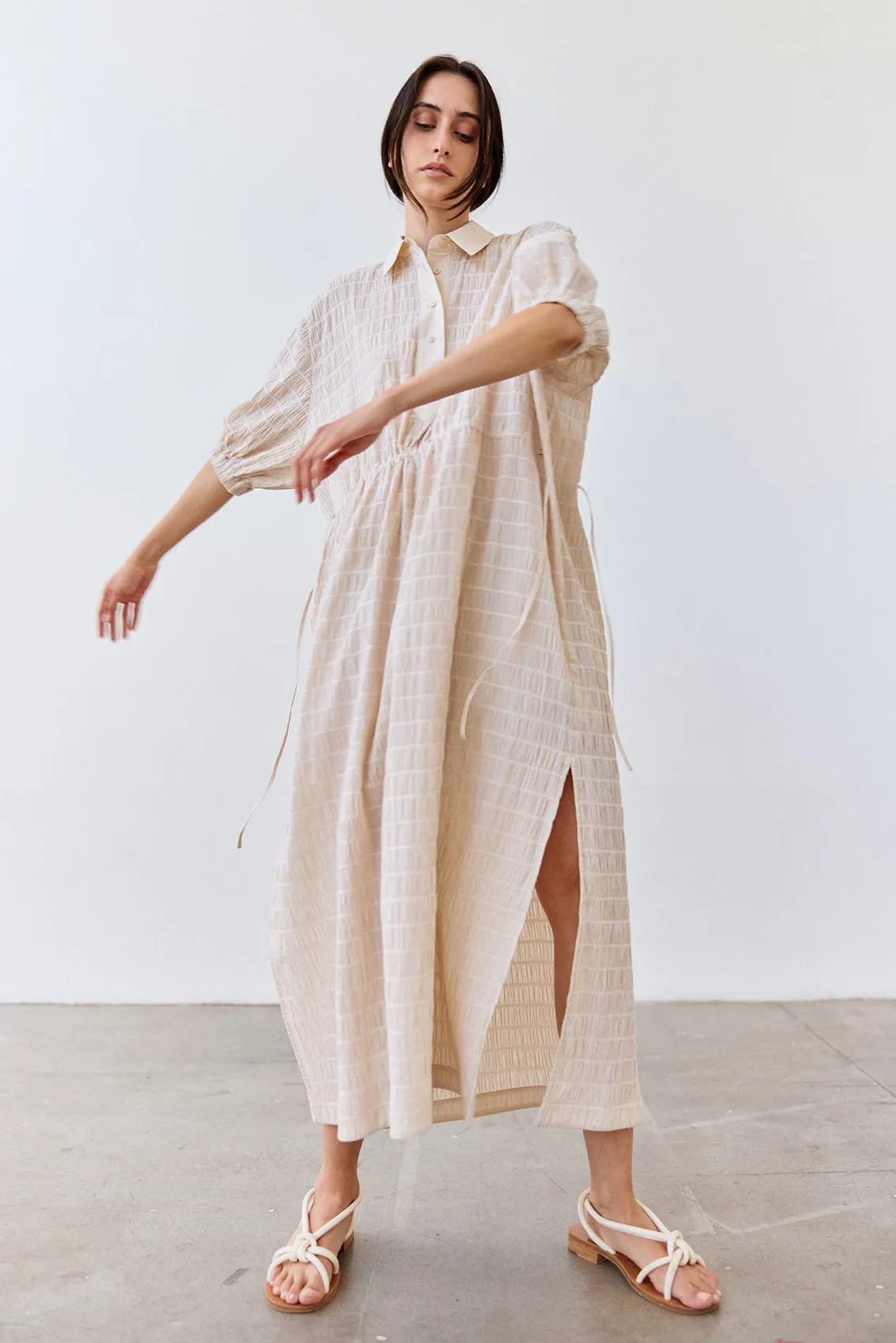 Smocked Cotton Shirt Dress - Crudo