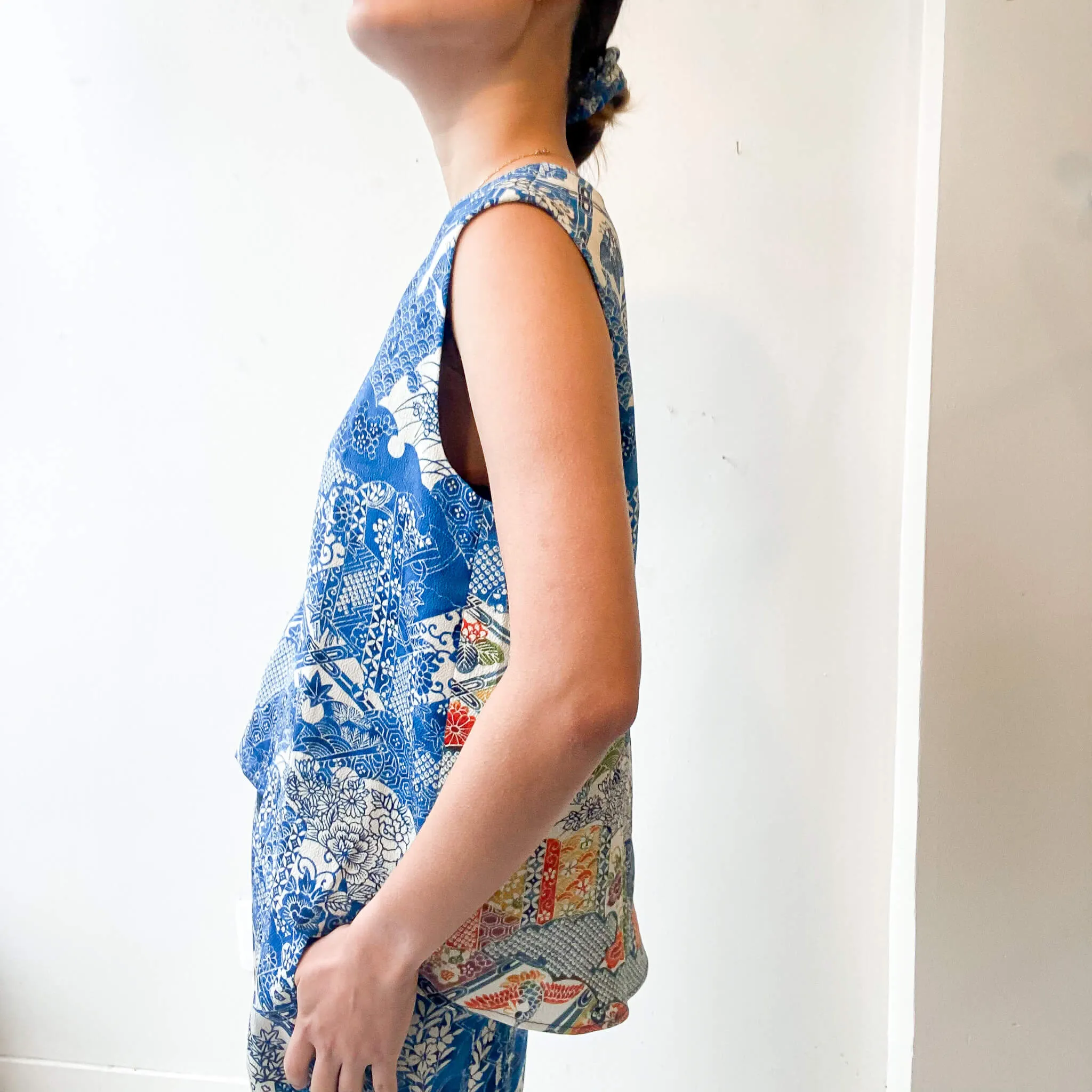 Tsumugi | Japanese Vintage Silk Kimono Shirt - Blue