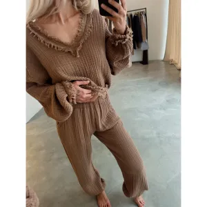 Turkish Cotton Boho Two Piece Set,Top and Trouser Set