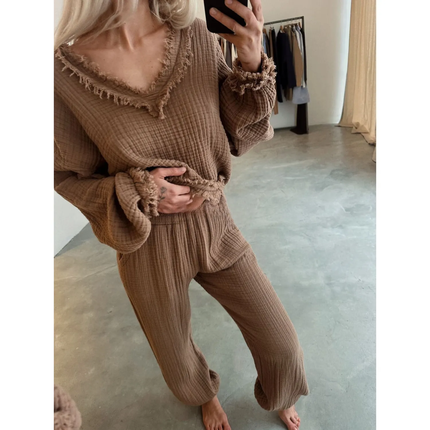 Turkish Cotton Boho Two Piece Set,Top and Trouser Set