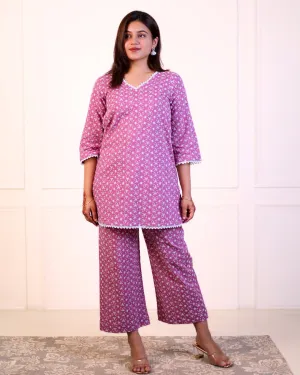 Turkish Rose Schiffli Co-ord Set of 2 With Palazzo