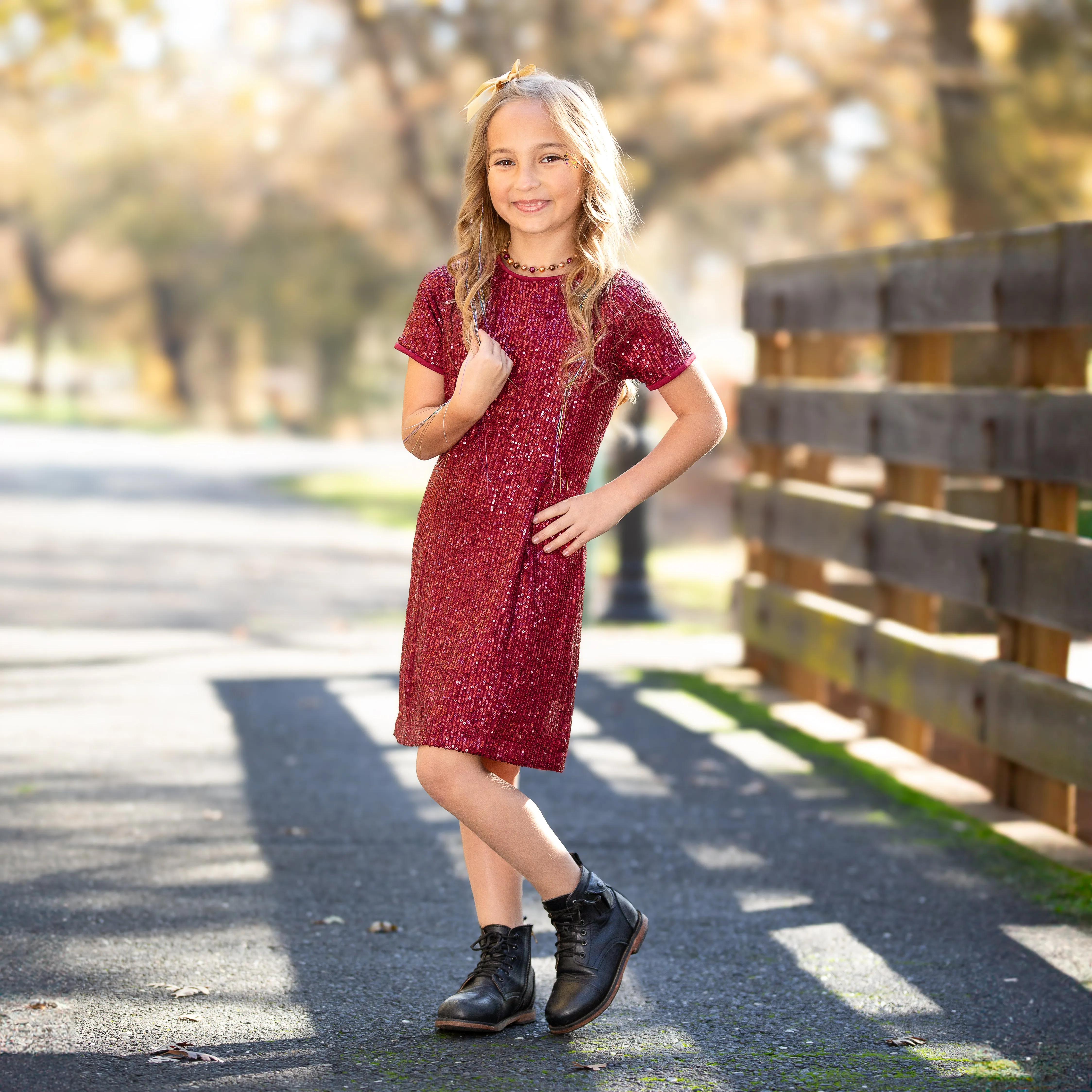 Tween Sequin T-Shirt Bow Back Dress