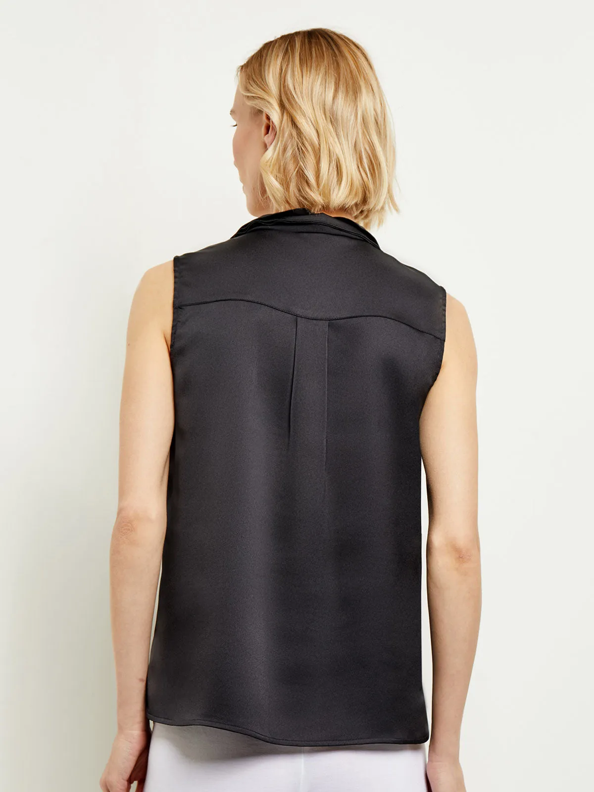 Waterfall Ruffle Crepe de Chine Blouse, Black