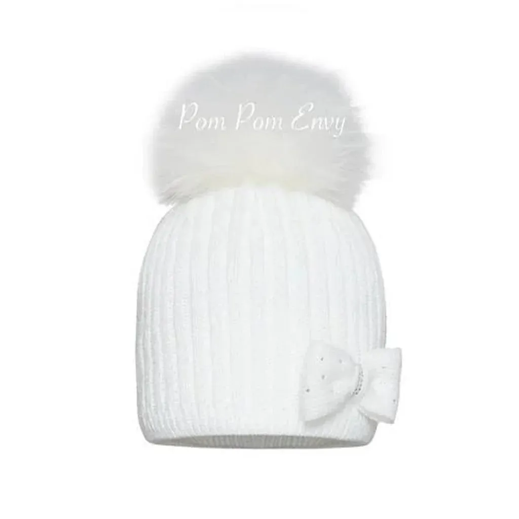 White Pom Pom Twinkle Bow Hat