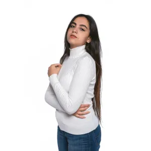 Women High Collar Pullover - White