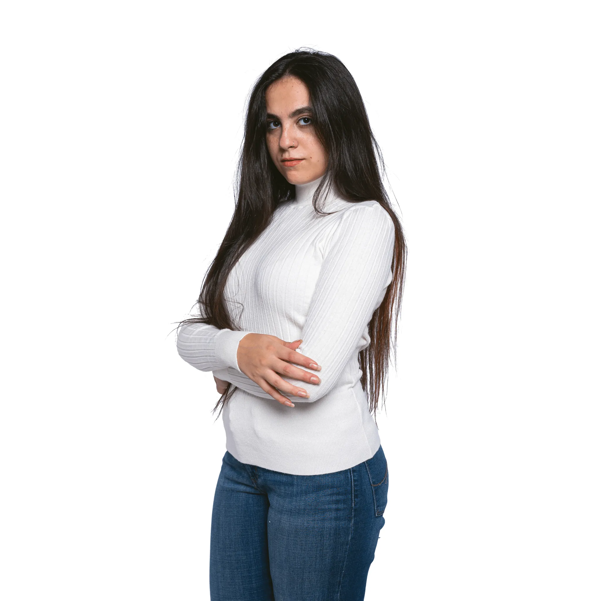 Women High Collar Pullover - White